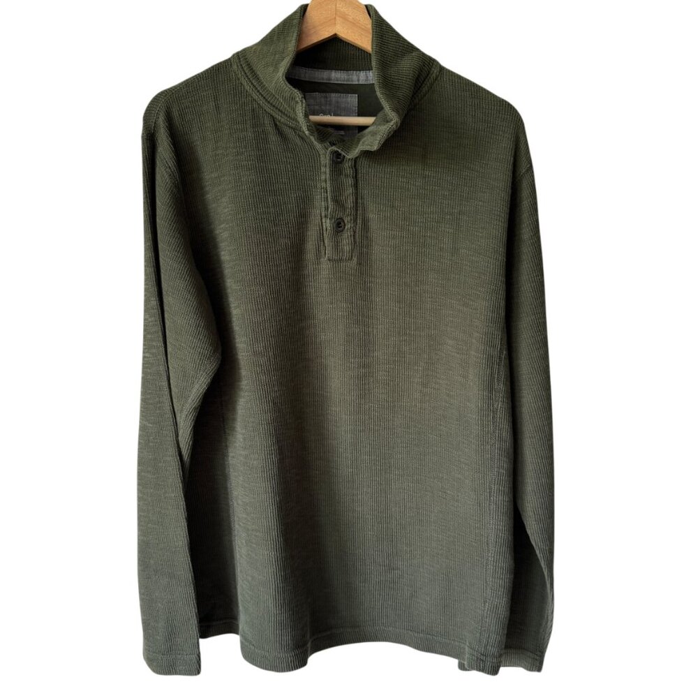 Gap Men's Sz Lg Henley Shirt 100% Cotton Army Green Henley Mock Neck Thermal